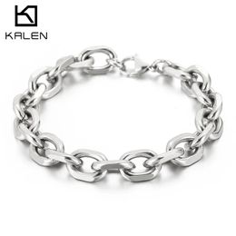 Kalen 610mm Curb Cuba Ochain Simple Mens Stainless Steel Bracelet Dubai Golden Link Jewelry 240520