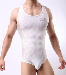 Undershirts Sexy Man Vest Mesh Men Bodysuit Breathable Bodybuilding Male Slim Body Shaper Fitness Wrestling Singlets Shirts7950039