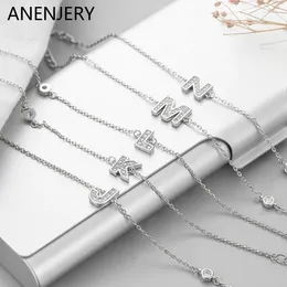 Link Bracelets ANENJERY Silver Colour 26 Alphabet Letter Charm Bracelet Initial Zircon For Women Jewellery Adjustable S-B312