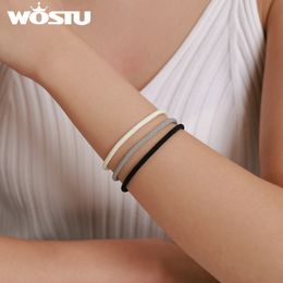 WOSTU 100% Real 925 Sterling Silver Red Black Gray White Rope Bracelet Classic Lucky Bangle Fit Beads Charms DIY Jewelry Making