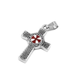 Fashion Celtic Knot Red Cross Pendant Stainless Steel Jewelry Templar Armor Shield Knight Cross Men Pendant Wholesal9909213