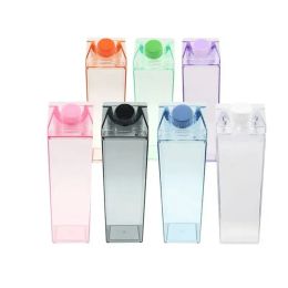 500ml Milk Box Plastic Milk Carton Acrylic Water Bottle Clear Transparent Square Juice Bottles for Outdoor Sports Travel BPA Free New FY5230