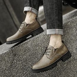 Casual Shoes Outdoor Men Thick Soled High Quality Genuine Leather Flat Oxford Fashion Lace Up Work Sneakers