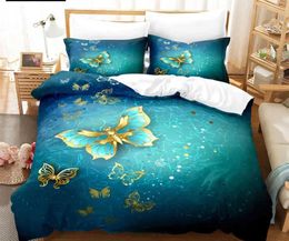 Bedding sets Blue Butterfly Duvet Cover Set King Queen Twin Size Double Bed Single 3D Sets Pink Quilt with 2 cases H240521 P6ZZ