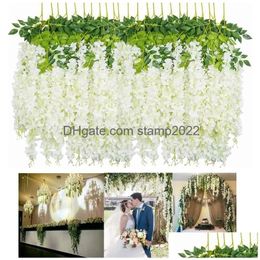 Decorative Flowers Wreaths 45 Inch Artificial Wisteria Flower Silk Rattan Fake Plant Hanging Vine Garland For Home Party Wedding D Dhvqz