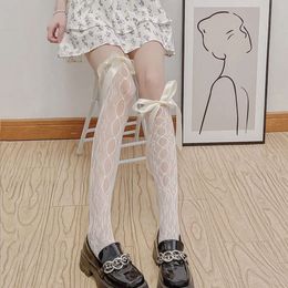 3PCS Sexy Lace Mesh Fishnet Stockings Women Lolita Kawaii Bandage Bowknot Thigh High Sweet Girls Long Socks Stocking