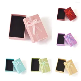 Jewellery Pouches 12Pcs Cardboard Paper Set Boxes Rectangle With Bowknot Ring Necklace Earring Gift Packaging Sponge Inside