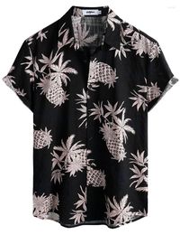Men's Casual Shirts Summer Coconut Tree Print Hawaiian Vintage Button Beach Leisure Fashion Shirt Plus Size Short Sleeve