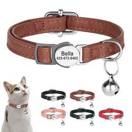 Cat Collars Leads Custom Collar PU Leather Cats Necklace Safety Breakaway Pet Kitten Puppy Anti-lost for Free Engraved H240522