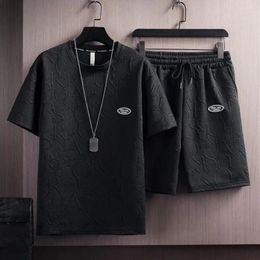 Men's Tracksuits 2 Pcs/Set Chic Comfortable Men T-shirt Shorts Set Letter Applique O Neck Summer Exercise