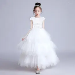 Girl Dresses Tutu Princess Wedding Flower Dress Baby Clothes Children's Day Catwalk Host Piano Performance Costume O-Neck Puff Sleeve