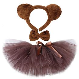 Skirts Brown Bear Tutu Skirt Outfit for Baby Girls Christmas Halloween Costumes Children Animal Skirts Girl Birthday Dance Tutus 0-14Y Y240522