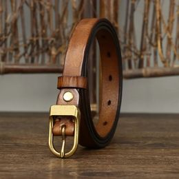 18CM Thin Genuine Leather Belts for Women Luxury Copper Buckle Cowskin Female Belt Simple Waist For Jeans Candy Colour 240516