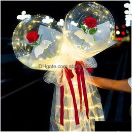 Party Decoration Valentines Day Led Luminous Balloon Rose Bouquet Transparent Ball Gift Birthday Wedding Balloons Drop Delivery Home Dh5Xh