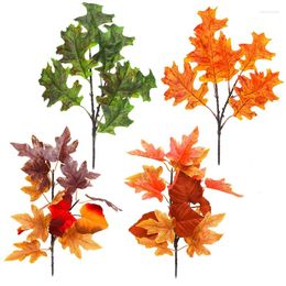 Decorative Flowers Red Oak Leaf Artificial Plants Harvest Festival Autumn Decoration Fall Fake Plant Thanksgiving Halloween Indoor Home