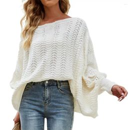 Women's Polos Women Knitwear Slash Neck Batwing Sleeve Knitted Sweater Autumn Winter Off Shoulder Solid Colour Ladies Clothing