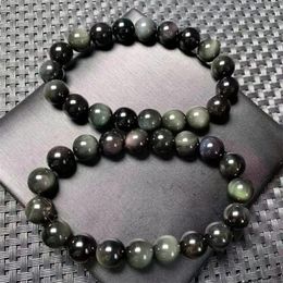 Link Bracelets Natural Rainbow Obsidian Bracelet Crystal Round Bead Stretch Healing Gemstone Birthday Present 1PCS 10/12mm