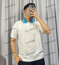 xinxinbuy Men designer Tee t shirt 2024 Italy Hollow knit full jacquard fabric polo short sleeve cotton women black white M-2XL