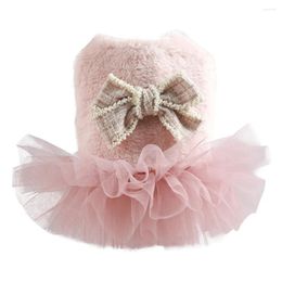 Dog Apparel Luxury Fleece Clothes Dress Winter Thick Princess Bow Wedding Dresses Cat Lace Tutu Costume Skirt For Terrier York Pugs