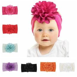 Hair Accessories New Soft Stretch Eyelet Fabric Flower Baby Headband Newborn Knot Wide Nylon Headwraps Turban Girls Headwear Kids Photo Props Y240522