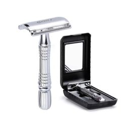 Men039s Shaving Razor Double Edge Safety Zinc Alloy Classic For Men 1 1 Blade 1 Case Shaver set P08171242781