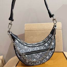 24ss Women Denim Loop Bags Diagonal Crossbody Colour printing Bag For Ladies Luxury Designer Handbags Card Holder Metal Chain Underarm Handbag Purse Pouch 22cm
