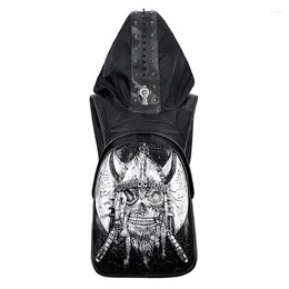 Backpack 2024 Fashion Personality 3D Skull Leather Rivets With Hood Cap Apparel Bag Cross Bags Hiphop Man 737