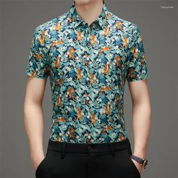 Men's Casual Shirts Tiger Floral 3D Print Fashion For Men Short Sleeved Silky Summer Quality Mercerized Cotton Soft Comfortable Chemise