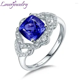 Cluster Rings LOVERJEWELRY Tanzanite Real Blue Stone Pure 14K White Gold Jeweleryl SI Diamonds Engagement Ring For Women