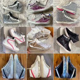 New Release High Tops Shoes Mid Slide Woman Star Sneakers Sequin Classic White Do-old Dirty Trainers Pink Golden Leather Glitter Boots Men Shoe