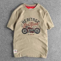 Men's T-Shirts Retro cotton short sleeved T-shirt for mens motorcycle print summer clothing khaki youth half sleeved T-shirt S2452322