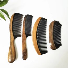Wooden Comb Sandalwood Black Buffalo Horn Anti-Static Detangling Wide Tooth Hair Comb for Curly Thick and Long Hair 240523