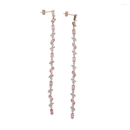 Stud Earrings Est CZ Zirconia Pink White Crystal 110mm Long Drop For Elegant Women Bridal Wedding Jewelry Accessories Gift
