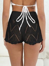 Women Swimsuit Cover Up Crochet Cutout Bikini Bottom Shorts For Beach Swimwear Summer Clothes