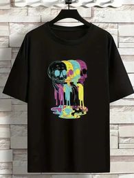 Men's T-Shirts Mens Colorful Skull Print T-Shirts Oversized Loose Size Clothing Comfortable Breathable Stretch Plus Size For Summer J240523