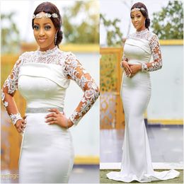 plus size arabic aso ebi cheap lace mermaid wedding dresses long sleeves bridal dresses high neck wedding gowns zj023 289G