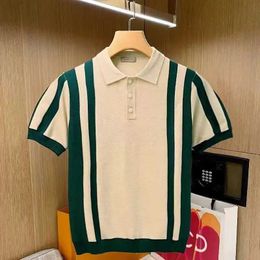 Men's T-Shirts Summer New Mens Knitting polos Shirt Men Turn-down Collar Button Fashion Color Stripe Tops Knit Casual Short Sleeve T-shirts J240522