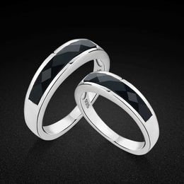 Couple Rings Fashionable 925 sterling silver simple black CZ ring suitable for couples womens engagement love band ring jewelry Valentines Day gift S2452301