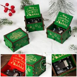 Decorative Figurines 2024 Christmas Gift Wooden Hand Crank Music Box Merry Theme Birthday Year Gifts Santa Claus Decoration