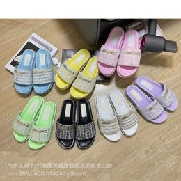 sandals channelheel slide stock slippers for women wearing flat bottomed metal buckle cloth surface slippers