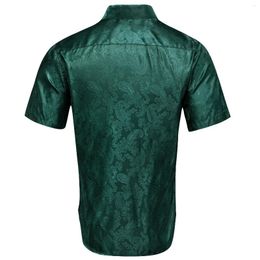 Men's Casual Shirts Hi-Tie Short Sleeve Silk Mens Breathable Comfortable Shirt For Men Business Office High Quality Sky Blue Green Teal Grey