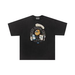 Wash Black T Shirt Mens Hip Hop Graphic Print Oversized Cotton Round Neck T-Shirts New Short Sleeve Tops 2024