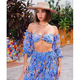 Women's Swimwear 2024 Bikini Set Beach Skirt Tunics For Long Leaves Print Cover Upbeach Swimsuit Cover-Ups