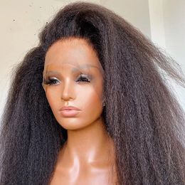 ナチュラルブラジルの髪13x4レース前線ウィッグベビーヘアで摘み取られたキンキーストレート180密度合成髪のかつら黒人女性