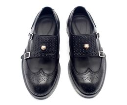 Handmade Monk Strap Rivets Black Formal Suit Dress Shoes Male Oxfords Top Quality Cow leather Men Business Shoe3702747
