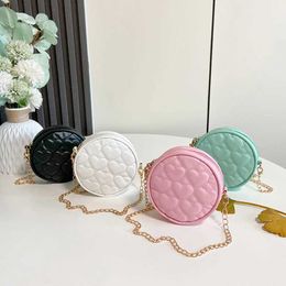 Handbags Korean childrens pink PU leather shoulder bag baby girl mini round coin wallet handbag princess chain cross body bag Y240523