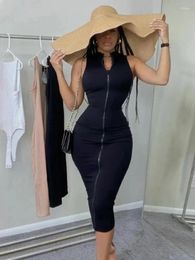 Casual Dresses Sexi Night Dress Club Outfits Women One Piece Aesthetic Clothes Sleeveless Bodycon Vestidos De Mujer Zipper Black Streetwear