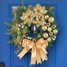 Decorative Flowers Festive Fall Decorations Holiday Garland Christmas Wreath Elegant Door Decor With Light Ball Bow Tie For Indoor Outdoor