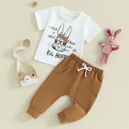 Clothing Sets Toddler Baby Boy Girl Easter Outfits Checkerboard Short Sleeve T-shirt Top Long Pants Set 2Pcs Summer Clothes