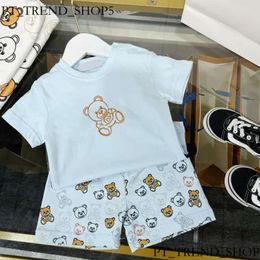 Kids Classic Cute Bear Short Sleeve Suit Summer Fashion Casual Sweatshirt Suits Baby Boy Girls Tracksuit Luxury Clothing Sets 66-100Cm 96D